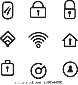 Smart Home and Security Icons Vector Set, Isolated on White Background