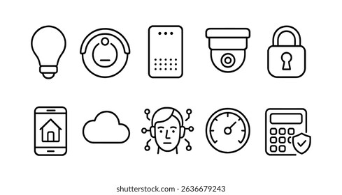 Smart home security line icon set. technology, protection, network, internet icons
