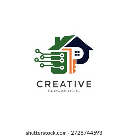 Diseño inteligente de logotipos de seguridad para el hogar con Elementos de llave y circuito digital para negocios de bienes raíces y Tecnología