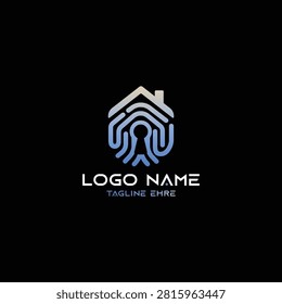 Smart Home Security Logo Design, House Fingerprint and Keyhole Symbol for Biometric Access and Property Protection Brand