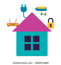 smart home security router wifi internet connection vector illustration