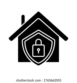Smart home security system black glyph icon. Modern house alarm. Building electronic lock. Burglary protection digital technology. Silhouette symbol on white space. Vector isolated illustration