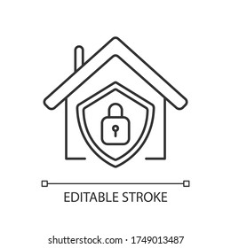 Smart home security system pixel perfect linear icon. Modern house alarm. Electronic lock. Thin line customizable illustration. Contour symbol. Vector isolated outline drawing. Editable stroke