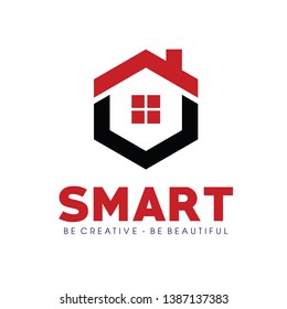 smart home security tech logo design vector