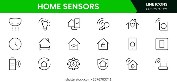 Smart home and sensors line icons. For website marketing design, logo, app, template, ui, etc. Vector illustration.