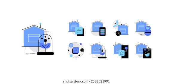 Casa inteligente. Conjunto de rabiscos, ícones planos. Arquivo vetorial.