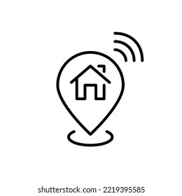 Información de uso compartido de Smart Home. Ubicación y dirección. Icono de línea de trazo de píxeles perfecto, modificable