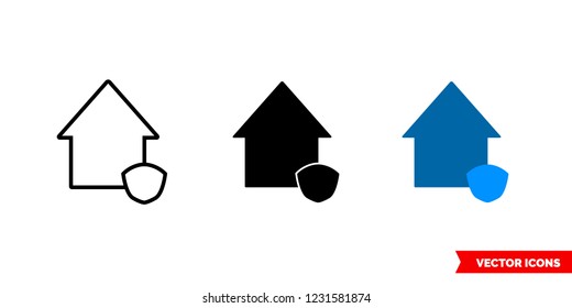 Smart home shield icon of 3 types: color, black and white, outline. Isolated vector sign symbol.