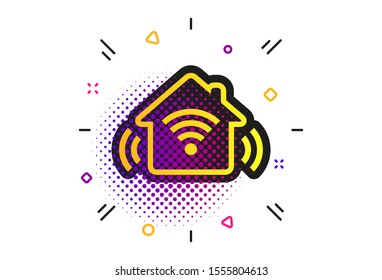 Smart home sign icon. Halftone dots pattern. Smart house button. Remote control. Classic flat home icon. Vector
