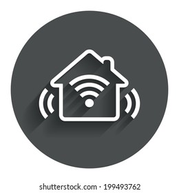 Smart home sign icon. Smart house button. Remote control. Circle flat button with shadow. Modern UI website navigation. Vector