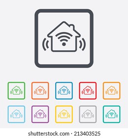 Smart Home Sign Icon. Smart House Button. Remote Control. Round Squares Buttons With Frame. Vector