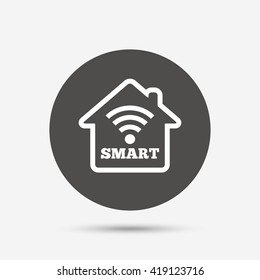 Smart home sign icon. Smart house button. Remote control. Gray circle button with icon. Vector