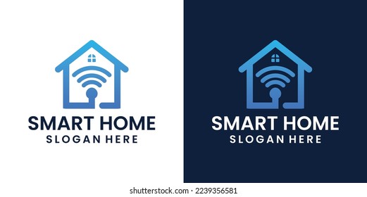 smart home with signal bar connection logo design combinations