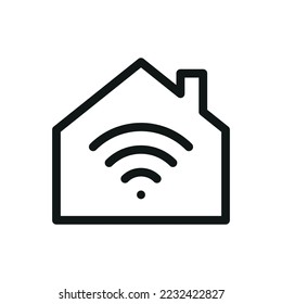 Smart home signal isolated icon, house with wi-fi signal vector icon with editable stroke