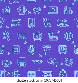 Smart Home Signs Seamless Pattern Background on a Purple Technology and Device. Vector illustration of Internet of Things Concept