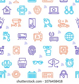Smart Home Signs Seamless Pattern Background on a White for Web and App Internet of Things Concept. Vector illustration