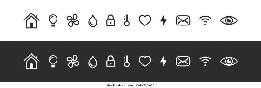 Smart home signs set. Smart house functional icons. Linear vector icons