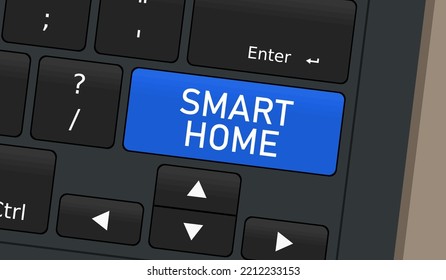 Smart home special button. Laptop keyboard conceptual illustration.