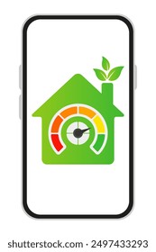 Smart home system app in smartphone. Control, adjust, customize, multi colored scale, green house, temperature, air, hood, humidity, equipment, connected devices remote access lighting security