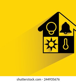 smart home system, home automation concept on yellow background, flat and shadow theme