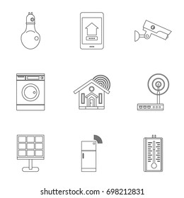 Smart home system icon set. Outline style set of 9 smart home system vector icons for web isolated on white background