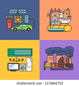 Smart home system icons set. Detailed modern house interior in flat design. Vector illustration eps 10