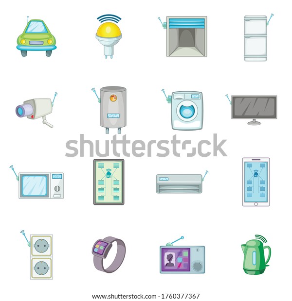 Smart home system icons set. Cartoon\
illustration of 16 smart home system vector icons for\
web