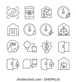 smart home system icons thin line style on white background