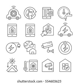 smart home system icons thin line style on white background