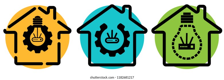 Smart home system. Internet of things concept. Flat logo. automation device house. Smart Technology background. LI-FI system. Led bulb with router inside.