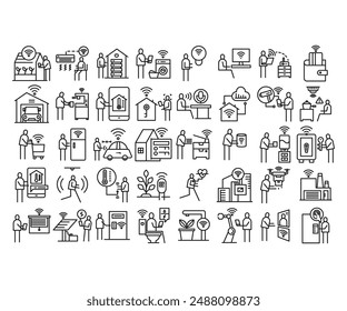 smart home system and internet of things icons set