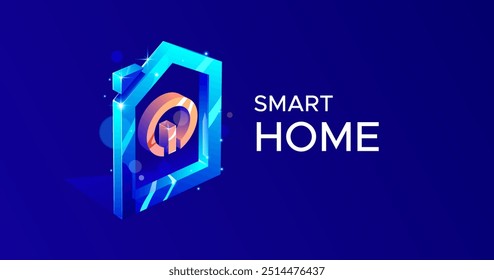 Concepto isométrico del sistema Smart Home. Viviendas equipadas con dispositivos inteligentes que se pueden controlar de forma remota mediante un teléfono inteligente o un ordenador. Sofisticada tecnología moderna