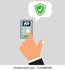 Smart home system with security icon. House protection. Vector illustration