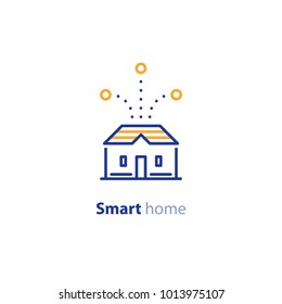 Smart home systems, house control concept, improvement solution, vector line icon