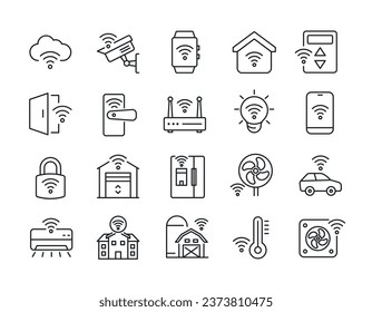 Smart home systems line icons. For website marketing design, logo, app, template, ui, etc. Vector illustration.
