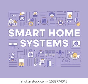 Smart home systems word concepts banner. Climate control. Security system. Wireless technology. Presentation, website. Isolated lettering typography idea with linear icons. Vector outline illustration