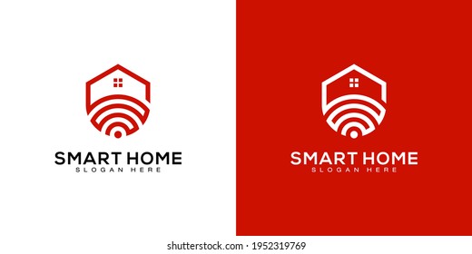 Smart home tech logo with line art style logo business card