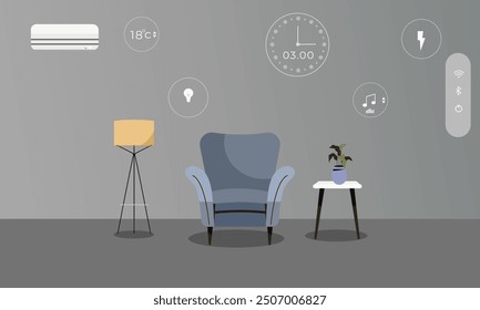 Smart home technological flat illustration with mobile 