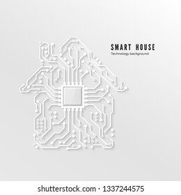 Smart home technology background. Smart house concept 3d paper circuit. Vector illustration