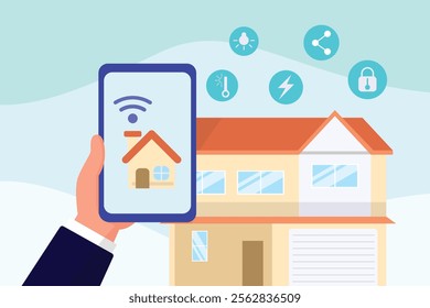 Smart home technology concept. Colored flat vector illustration isolated.
