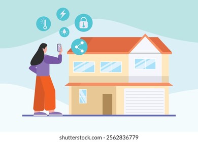 Smart home technology concept. Colored flat vector illustration isolated.