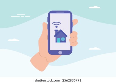 Smart home technology concept. Colored flat vector illustration isolated.