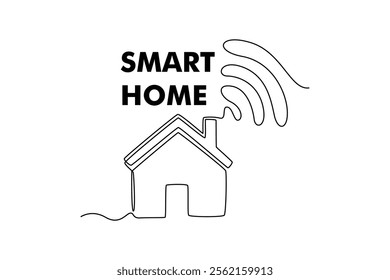 Smart home technology concept. Single line draw design vector graphic illustration.