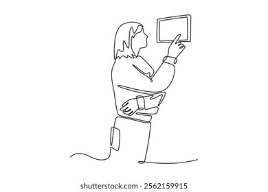 Smart home technology concept. Single line draw design vector graphic illustration.