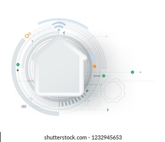 Smart home technology controlling protection system vector appliances via internet With background for content, wireless control of household appliances via internet , business tech presentation