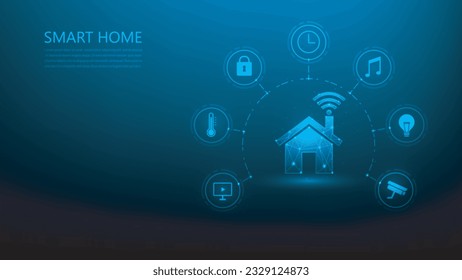 tecnología de hogar inteligente con icono de dispositivos en fondo azul. iconos del sistema de control del hogar y de la tecnología. dispositivo de control de casa. ilustración vectorial fantástico diseño de alta tecnología. concepto de no automatización.