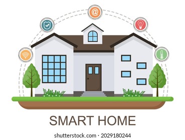 Smart Home Technology House Control System Of Lighting, Heating, Ventilation and Security with a Modern Concept. Background Vector Illustration