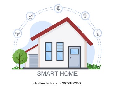Smart Home Technology Control Sistema de iluminación, calefacción, ventilación y seguridad con un concepto moderno. Ilustración de vectores de fondo