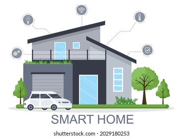 Smart Home Technology House Control System Of Lighting, Heating, Ventilation and Security with a Modern Concept. Background Vector Illustration