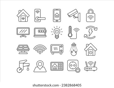 Smart home technology icon collection, Building security system line vector